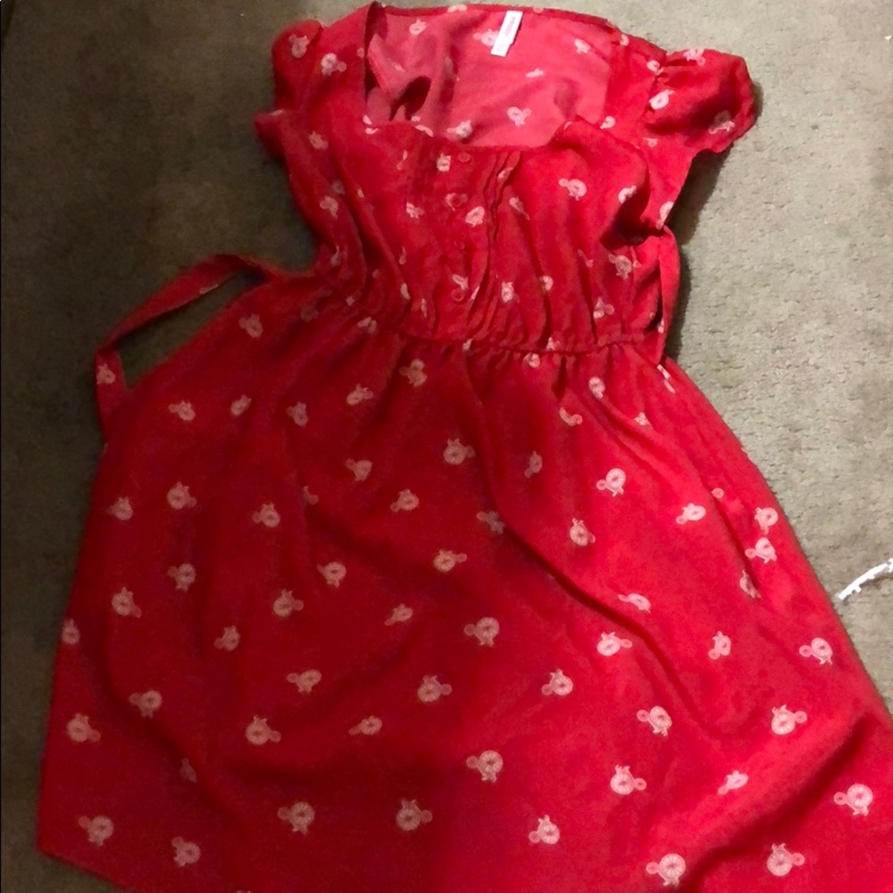 Red bicycle print dress